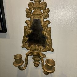 Beautiful & Unique, Gothic Style, Gold Heavy Mirror & Double Candle Stick Holder Wall Decor