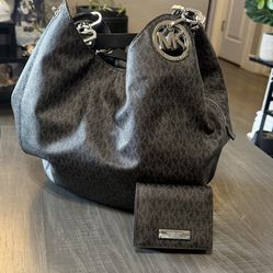 Michael Kors Monogram Hobo Bag & Wallet Set