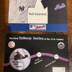 Two Yankees vs Mets postcards from 2000