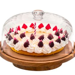 Cutesun Wood Cake Stand With Lid, 11.8'' Rotating Cake Stand With Dome, Shaterproof 10.4'' Acrylic Cake Display Cover