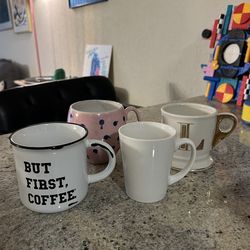 Set of 4 Coffee Mugs – Alfred Coffee + 2 Anthropologie + Minimal Ceramic