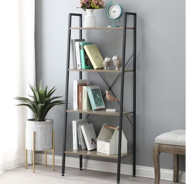 Metal 4 -Shelf Ladder Bookcase ( 23.62-in W x 58.27-in H x 13.78-in D )Â