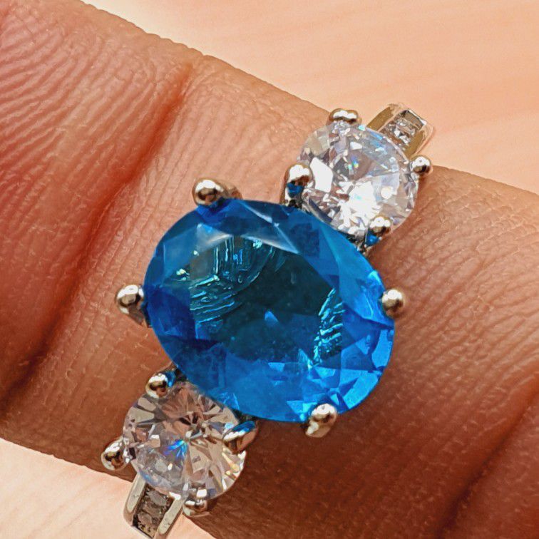 "Noble Jewelry Oval Diamond Royal Blue Shiny Zircon Rings for Women, PD058
 