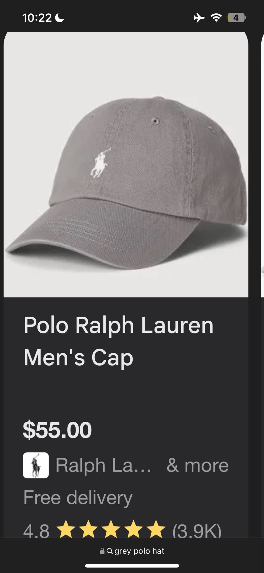 Polo Hat Grey (Never Worn)