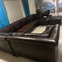 Brown Leather Sectional Couch 