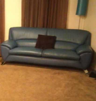 Blue Italian leather couch