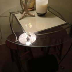 Glass High Table With Two Stools 