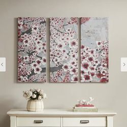 Madison Park Gleeful Blossoms Wine Burgundy Printed Canvas with Hand Embellishment 3-piece Set 