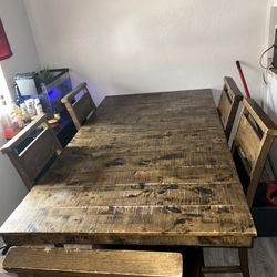 Cabin Style Bench Wood Dining Table 