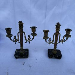antiques French candle holders with marble stands