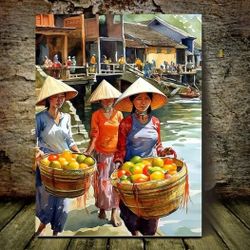 Vibrant Asian Market Wood Framed Wall Art