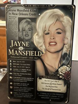 Jayne Mansfield In Memoriam Tin Sign