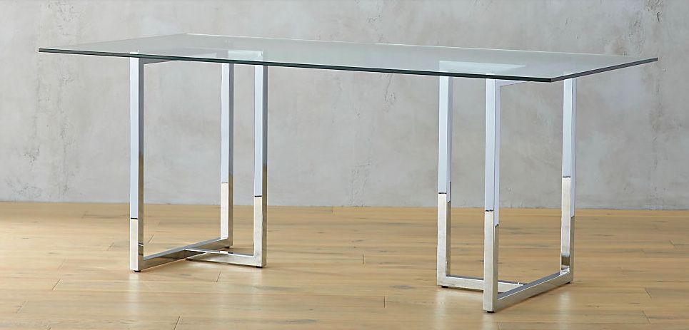 CB2 SILVERADO CHROME 72" RECTANGULAR DINING TABLE WITH GLASS TOP