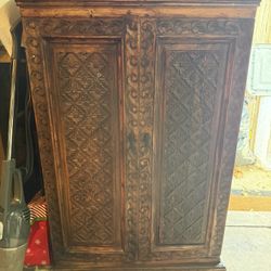 Hand-Carved Solid Wood Cabinet | Rustic European Style