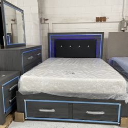 Queen Size Bed Frame With Dresser And Mirror And Nightstand 🚚 We can deliver 🚚 