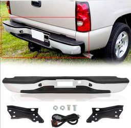 Rear Step Bumper Fit for 1 Chevy Chevrolet Silverado GMC Sierra 1 Classic Face Bar W/License Plate Lights, W/O Parking Sensor Hole, Ch