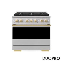 ZLINE Autograph Edition 36 in. 5.2 cu. ft. Marino Gas Range with 6 Burner DuoPro Cooktop and Convection Gas Oven in Stainless Steel and Polished Gold