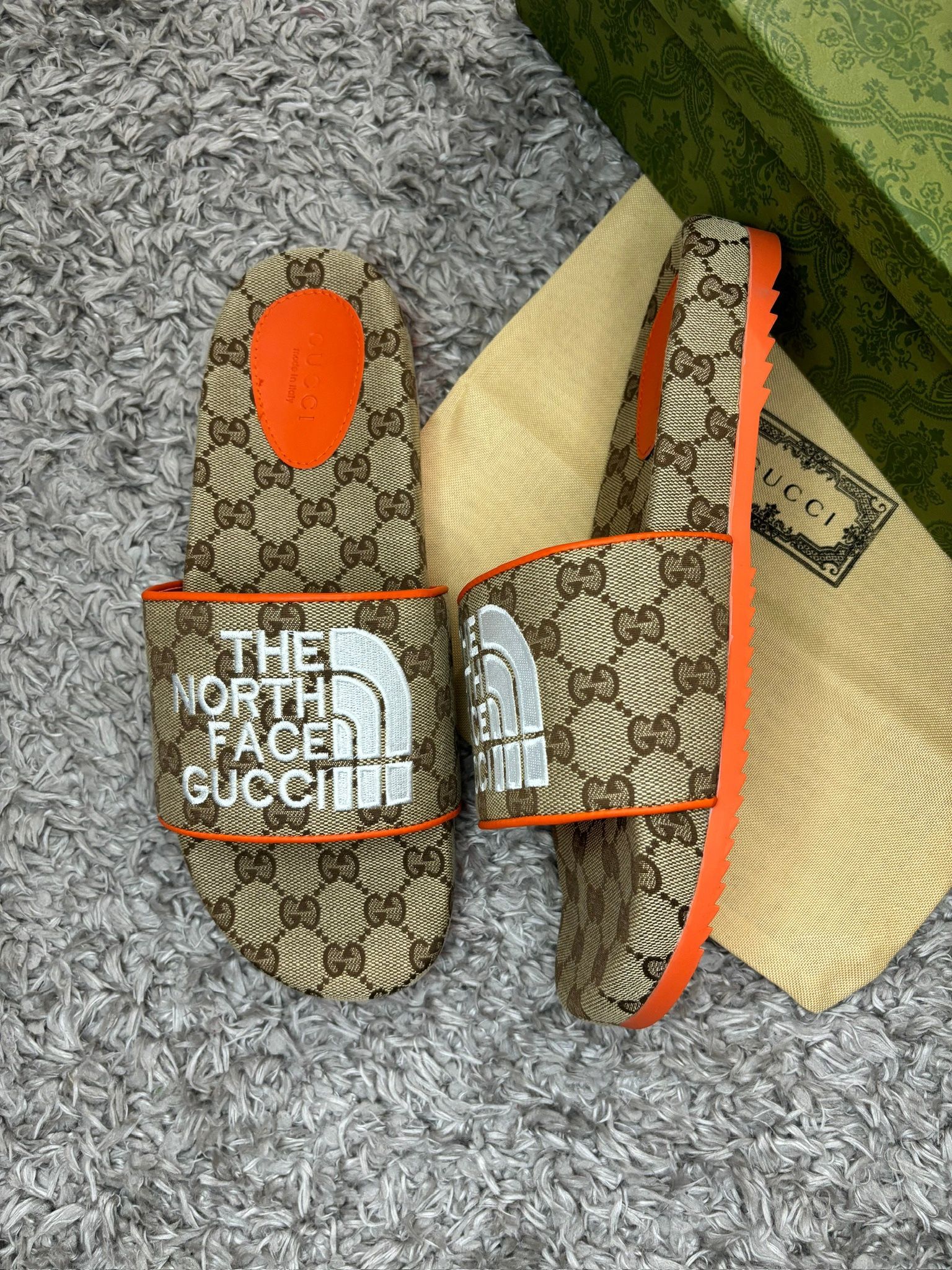 North Face Gucci Slides The North Face x Gucci Flora Print Slides - Brown Sandals  main image 3