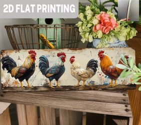 2D Flat Retro Rooster-Themed Wooden Sign, Featuring a Rustic Farm Design, Perfect for Kitchen, Dining Room, Country House, Breakfast Nook Wall Decor, 