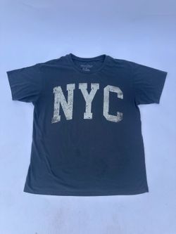NYC Spell Out Tee - Womens XL / Mens S, Slate Blue, Distressed Print