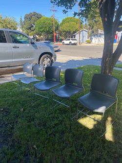Gray Plastic Stackable Chairs with Chrome Frame – Set of 5