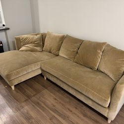 Tan L Shaped Couch With Down Back Cushions