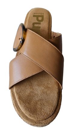 Hush Puppies Womens' June Buckle Slide Deep Beige Leather Size  9-10