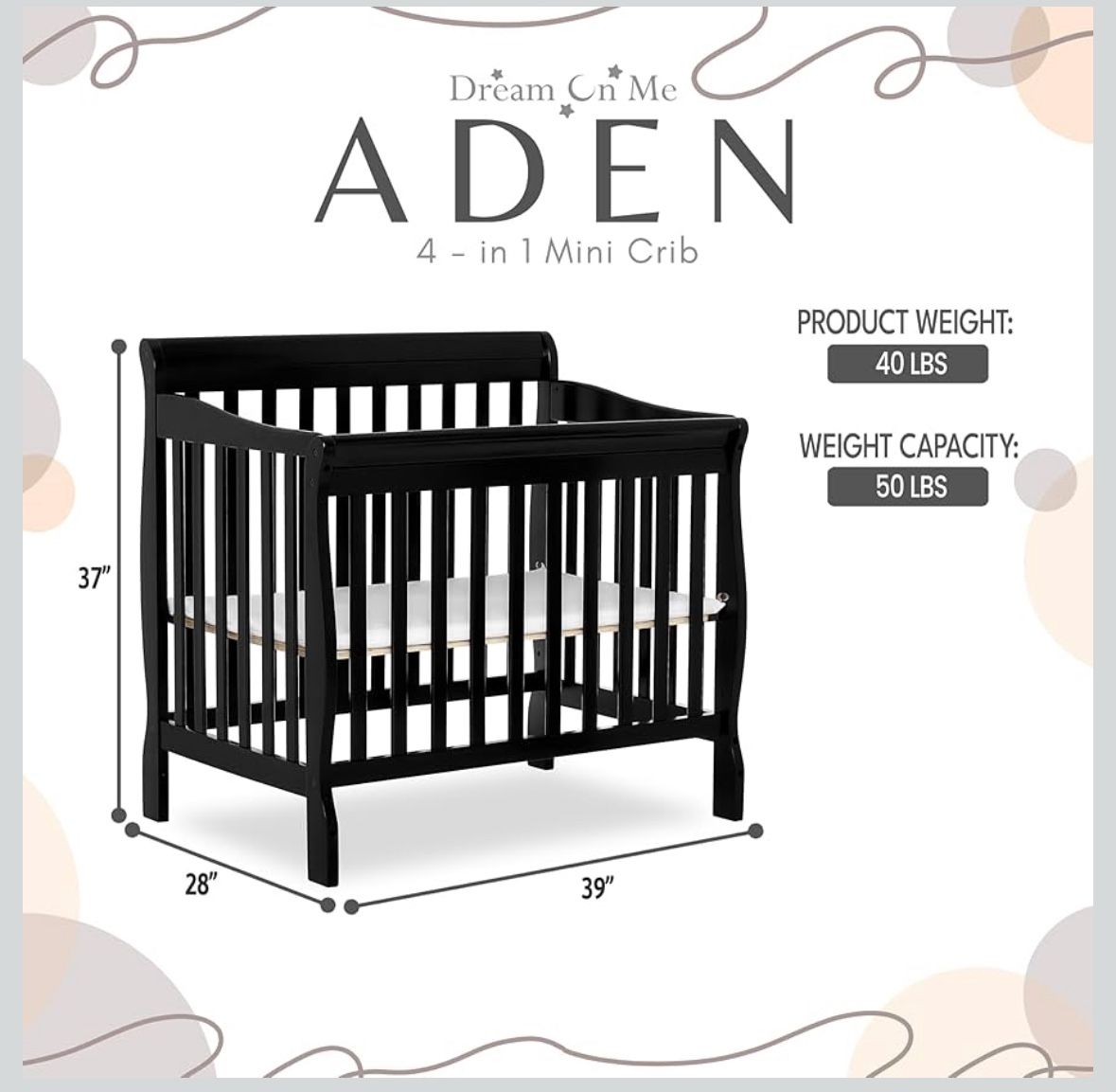 4-in-1 Mini Crib W/Mattress