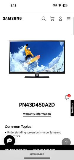 Samsung 43 " 720p 600Hz Plasma HDTV PN43D450A2D