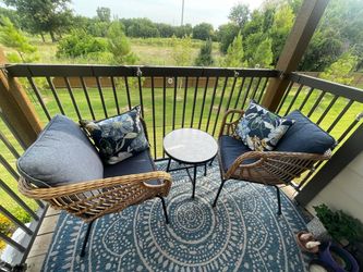 3-Piece Boho Wicker Patio Set + Matching Rug & Pillows!