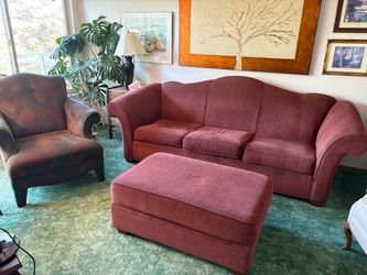 Mauve Fabric Sofa and Ottoman Set