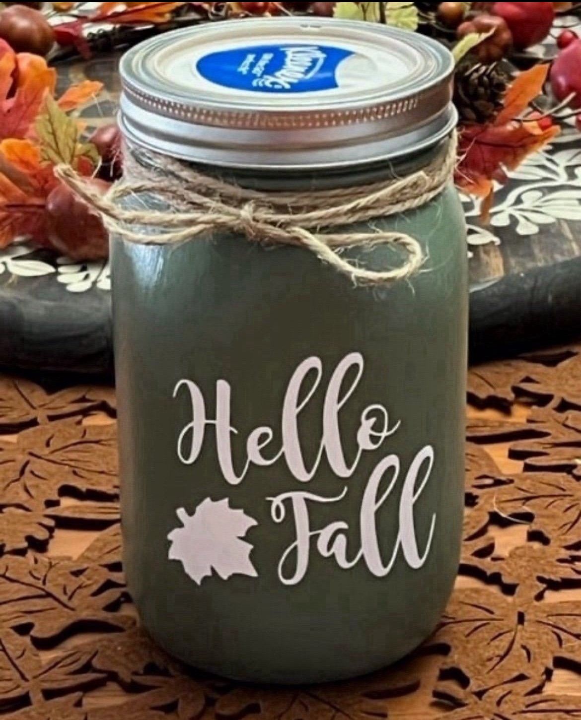 Chalk painted Mason Jar Tissue Holder fall gift decor - HELLO FALL