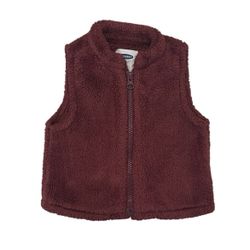 Old Navy Girls 6-12 M Plush Vest High Pile Sherpa Sleeveless Jacket Burgundy
