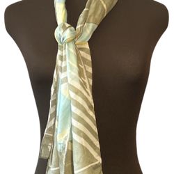 Scarf ~ 100% Silk Multicolored Aqua Olive Yellow 10” X 52”