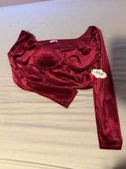 Velvet two piece, burgundy, business, casual skirt and top AUW both in size Large