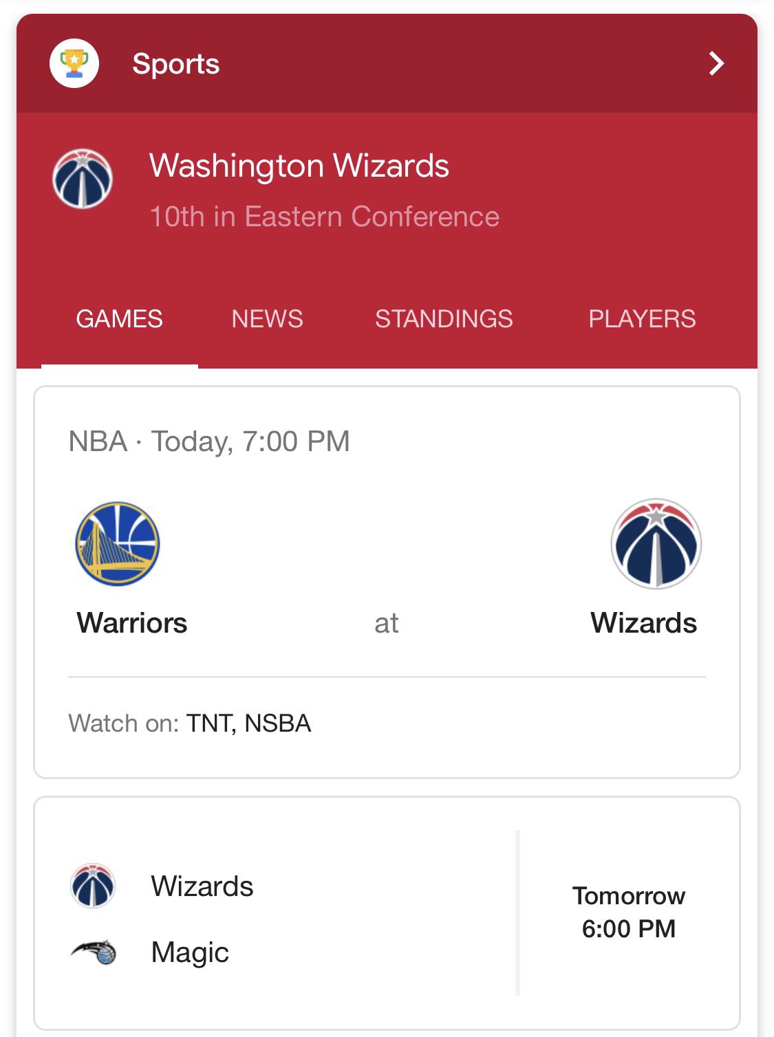 Wizards Vs Warriors Lower Level Game Tickets. Sec 109