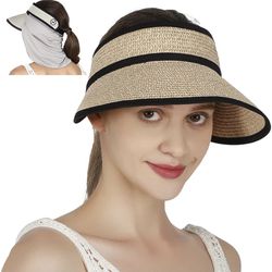 HIGHTERTON Straw hat Sun Visor hat Beach Sun hat for Women Summer hat for Kids Sun Shade Outdoor hat Size Adjustable UPF 50 ( please follow my page al