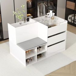 Armoire Bedroom Island Wardrobe Closet Island with 9 Drawers & Glass Tabletop white $150