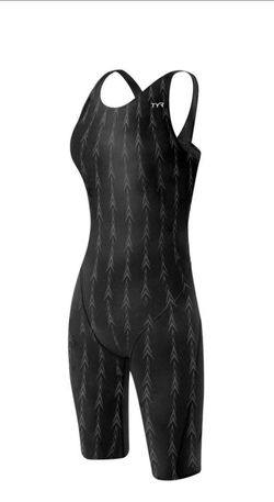 TYR Women's Solid Fusion 2 Open Back Swimsuit - U12 Compliant, Black, 38