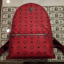 MCM Medium Candy Red & Silver Backpack