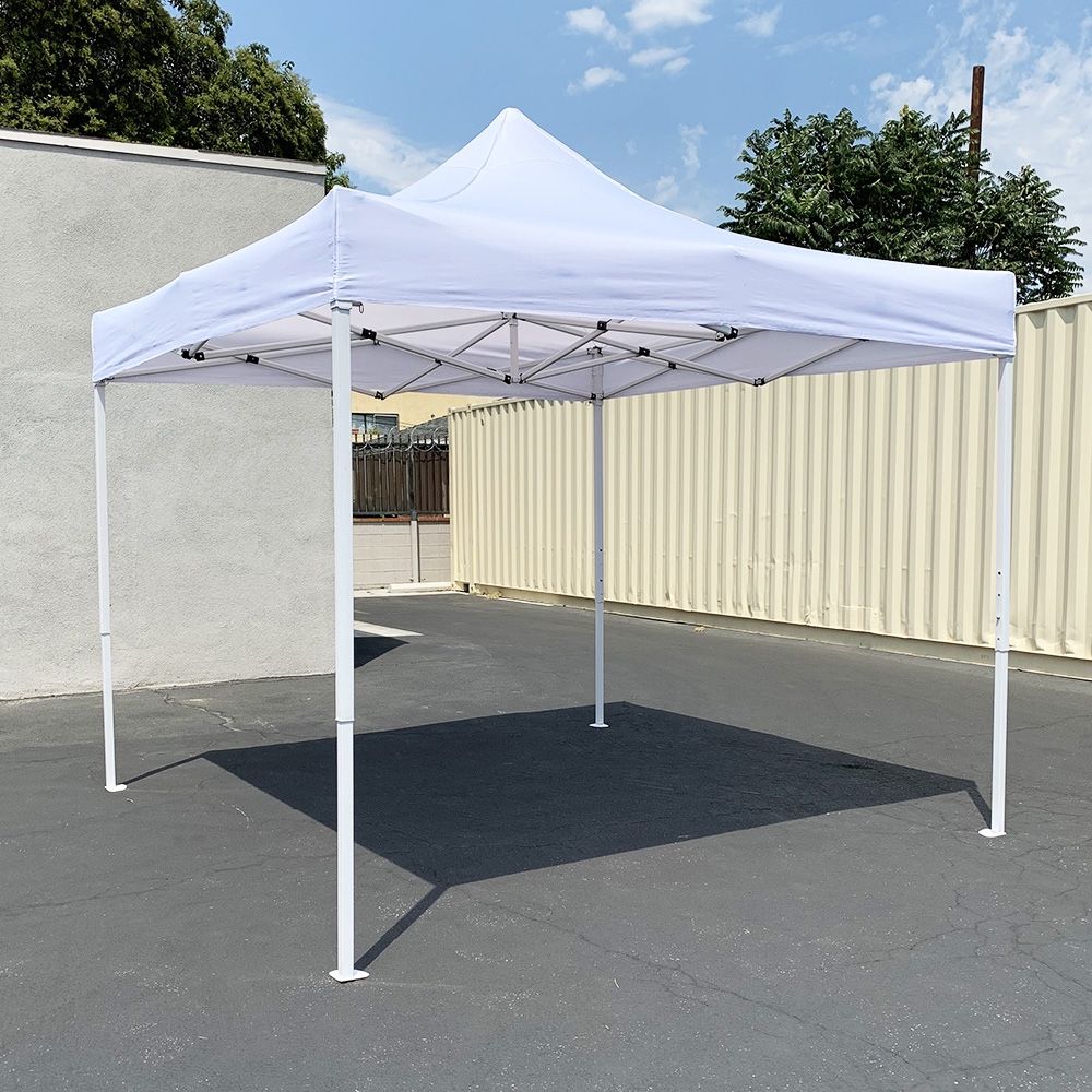 New $100 Heavy-Duty 10x10 FT Outdoor Ez Pop Up Canopy Party Tent Instant Shades w/ Carry Bag (White/Blue)