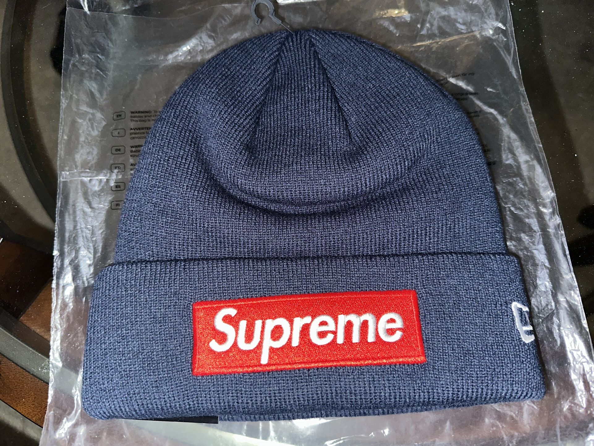 Genuine Supreme New Era Box Logo Beanie FW24 Navy