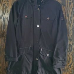Michael Kors Women's Trench Coat Wind-coat Rain jacket Size Small Black Hooded
