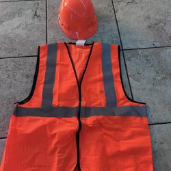 Orange Construction Vest With Hat Size L/XL