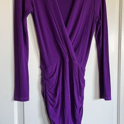 Young Fabulous Broke Purple  Stretch V Neck Ruched Dress Sz XS