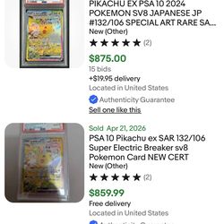 2024 Japanese SAR PIKACHU Super Electric Breaker PSA 10 And 2024 English Pikachu Surgin Sparks  SAR CGC 10