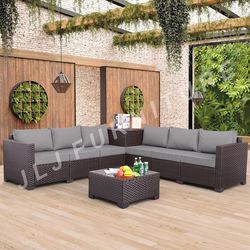 NEW🔥Outdoor Patio Furniture Brown Wicker Grey cushions Set with storage and cover ASSEMBLED!