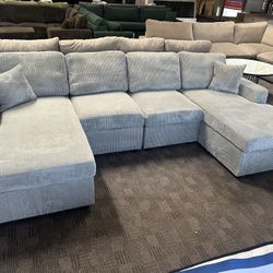 Gray Double Chaise Comfy Sectional Sofa