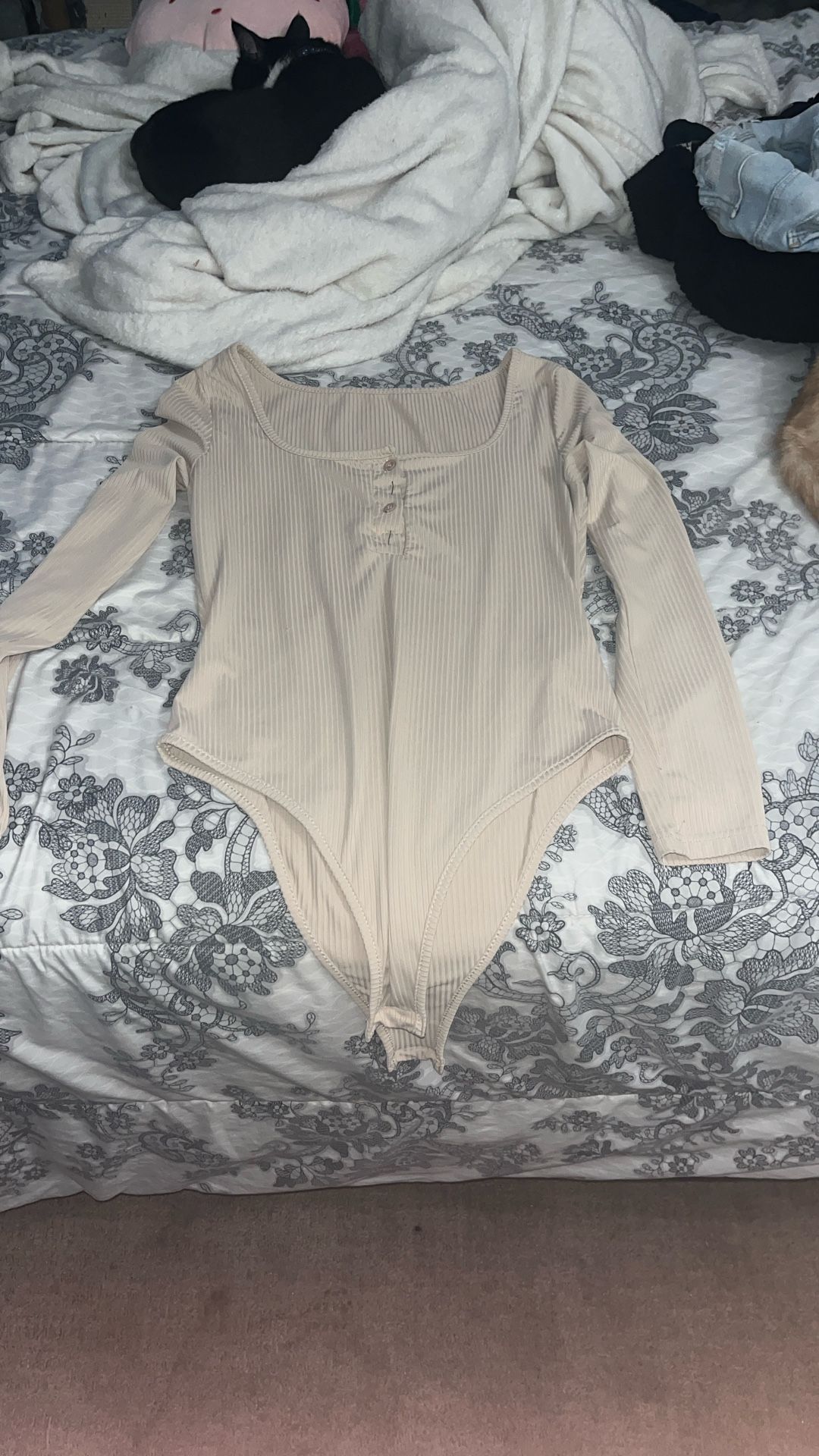 Creme Colored Long Sleeve Body Suit