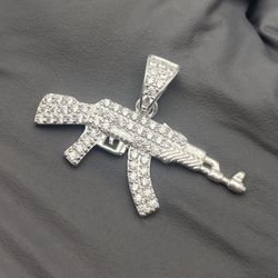 Solid 925 Sterling Silver Gun AK-47 Charm Pendant 